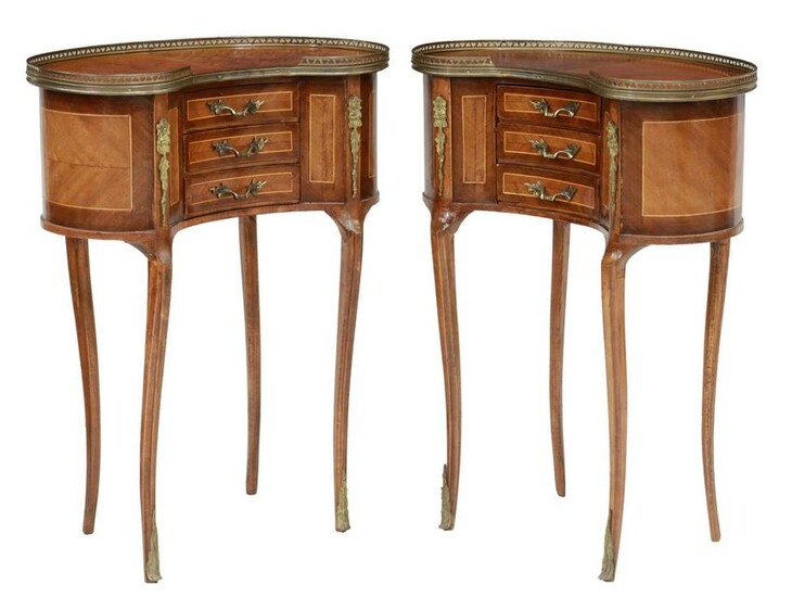 (2) LOUIS XV STYLE KIDNEY-FORM BEDSIDE TABLES