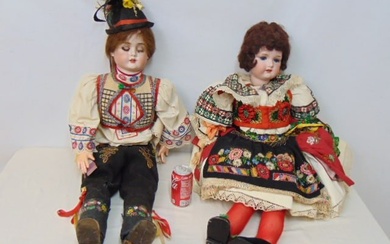2 large dolls, bisque heads, in ethnic clothing, Armand Marseille, Germany, 390, AM14 36" head to