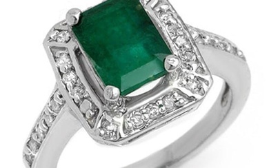 2.40 ctw Emerald & Diamond Ring 18k White Gold