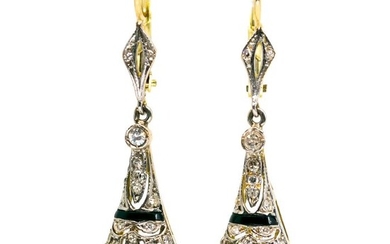 18 kt. Gold - Earrings - 0.95 ct Diamond - Coral and Onyx