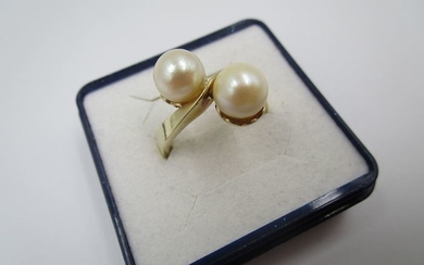 Ø 8mm Twinperle Masterpeace - 15 kt. Akoya pearls, Gold - Ring - Pearl