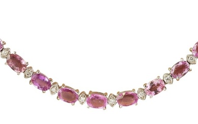 29.13 Carat Pink Sapphire 14K White Gold Diamond Necklace