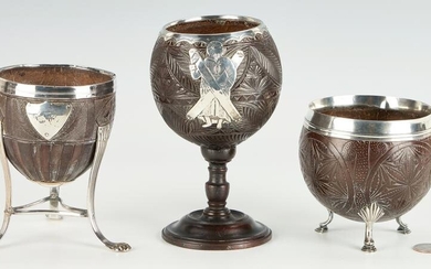 3 European Silver Mounted Coconut Cups