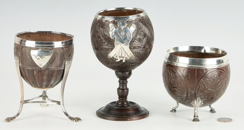 3 European Silver Mounted Coconut Cups