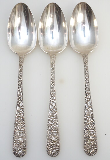 3 STERLING S. KIRK REPOUSSE LARGE SERVING SPOONS