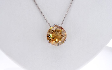 4.01 Ct Round Diamond Pendant - 14 kt. White gold - Necklace with pendant - Clarity enhanced Diamond