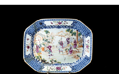 A blue and white export porcelain dish of octagonal form (defects and restorations) China, 18th century (d. 24 cm.)