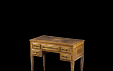 A various woods inlaid desk with drawers. Lombardy, 18th century (cm 90x76x46) (losses and restorations)