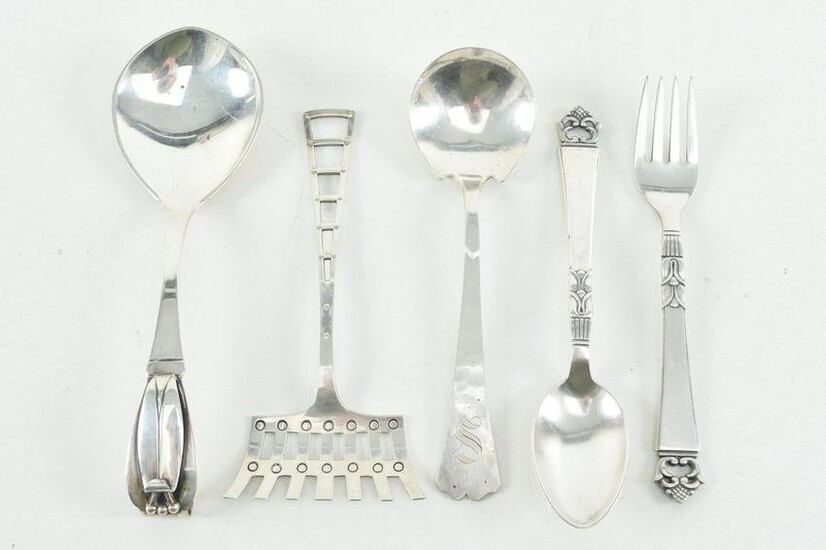 5 Arts and Crafts sterling silver small serving items