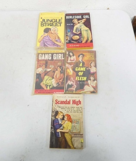 5 Vintage Pulp Fiction Novels incl Jungle Street, Burlesque Girl, Gang Girl