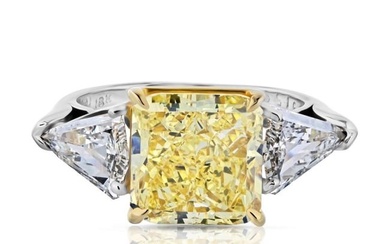 5 carat Radiant Cut Diamond Fancy Intense Yellow GIA Kitesb Ring