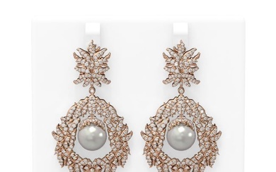 5.22 ctw Diamond & Pearl Earrings 18K Rose Gold