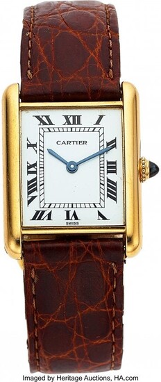 54079: Cartier, 18k Gold Tank Wristwatch, circa 1980 C