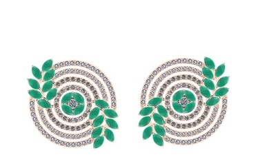 5.60 Ctw SI2/I1 Emerald And Diamond 14K Rose Gold Earrings