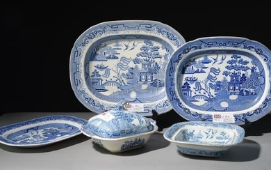 5Pcs Blue & white China - Platters, Dish, Tureen