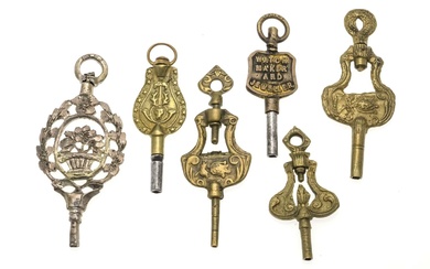 6 antique pocket watch keys, 1