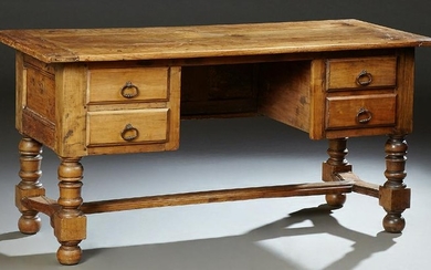 French Provincial Carved Oak Desk, 19th c., with two