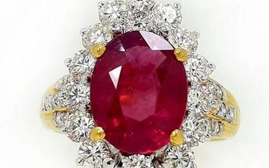 7.60 g 18K Yellow Gold Ruby Diamond Ring