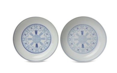 A PAIR OF CHINESE BLUE AND WHITE DISHES.