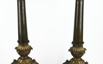 Pair of Classical Corinthian Metal Lamps