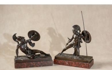 A pair of Continental, probably Italian bronze models of warriors in Grecian style