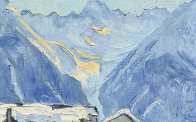 ERNST SAMUEL GEIGER (1876-1965), Val Nuna, um 1914 (Dorfplatz von Bos-chia mit Piz Nuna, Unterengadin)
