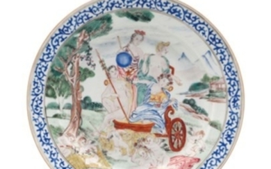 A FAMILLE ROSE 'FOUR ELEMENTS' PLATE, EARTH, QIANLONG, CIRCA 1740