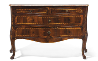 A NORTH ITALIAN ROSEWOOD AND FRUITWOOD PARQUETRY COMMODE, FLORENCE, MID-18TH CENTURY
