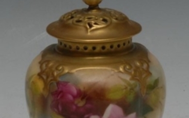 A Royal Worcester lobed ovoid pot pourri vase and