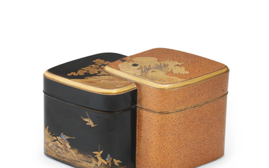 A Gold-and-black lacquer kobako (small box) and cover in the form of conjoined Lozenge shapes