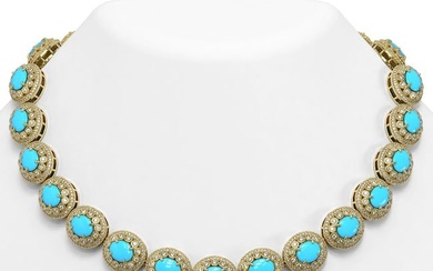 86.75 ctw Turquoise & Diamond Victorian Necklace 14K Yellow Gold