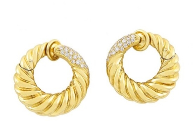 Pair of Gold and Diamond Hoop Earclips, Van Cleef & Arpels, France