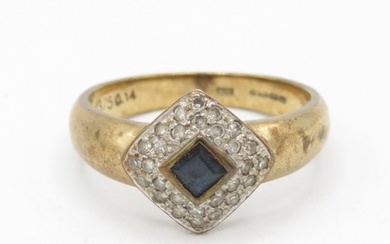 9ct gold princess cut sapphire single stone ring with diamon...