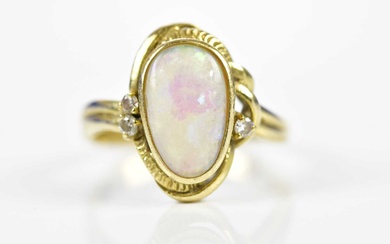 A 14ct yellow gold opal and diamond ring, size O,...