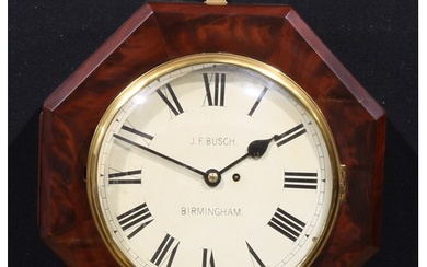 A 19th century flame mahogany hexagonal wall timepiece, 29.5...