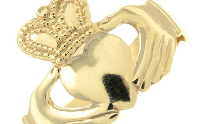 A 9ct gold Claddagh ring.