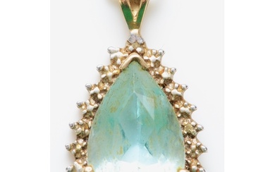 A 9ct gold pear shape topaz and diamond set pendant, 22mm, c...