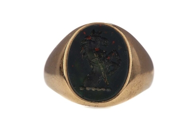 A BLOODSTONE SIGNET RING