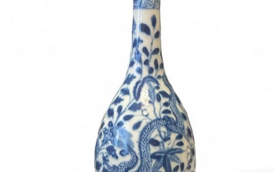 A Blue & White Oriental dragon bottle vase with four...
