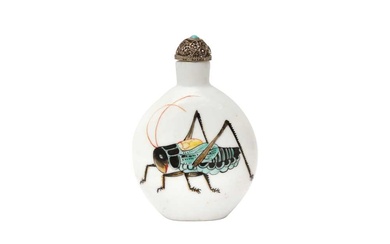 A CHINESE PORCELAIN 'CRICKET' SNUFF BOTTLE 晚清 蟈蟈圖鼻煙壺