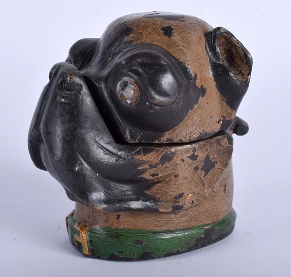 A COLD PAINTED BRONZE INK WELL IN THE FORM OF A DOG