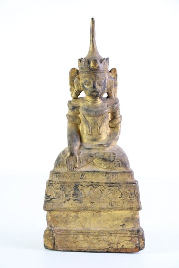 A Carved Wooden Gilt Thai Buddha (H 33.5cm)