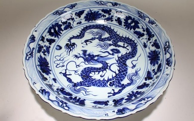 A Chinese Dragon-decorating Blue and White Massive Porcelain Plate