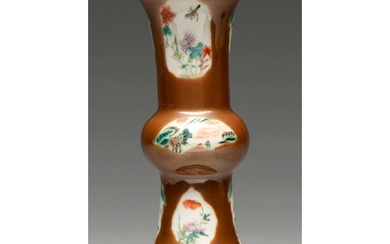 A Chinese cafe au lait ground vase of archaic gu form, 19th ...