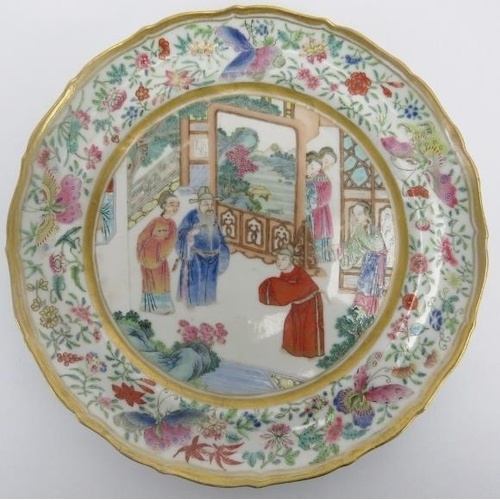 A Chinese famille rose plate, circa 1820. Finely painted dep...