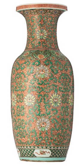 A Chinese iron-red and famille verte vase, 19thC,...