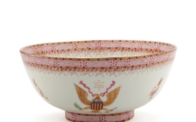 SOLD. A Chinese porcelain bowl printed in colours and gold with The American eagle. 20....