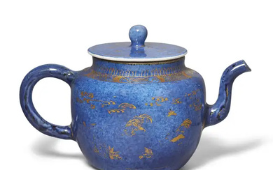 A Chinese powder blue and gilt teapot and cover Qing dynasty, Kangxi...