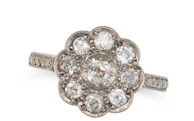 A DIAMOND CLUSTER RING set with a cluster of old cut diamonds, stamped 18CT&PLAT, size L1/2 / 6