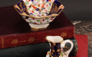 A Derby porcelain miniature octagonal jug and basin, decorat...